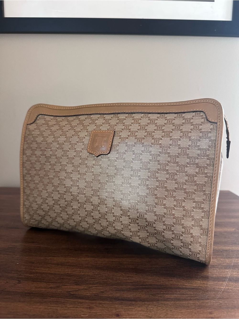 Celine Macadam Triomphe Tan Vintage Clutch